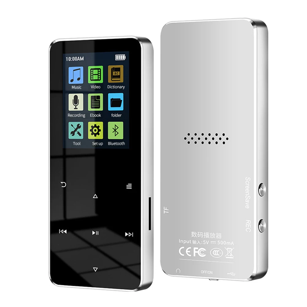 PQWN! Bluetooth MP3 MP4 Player 8G HiFi Music Player Supports Card,with FM Alarm Clock Pedometer E-Book Built-in Speaker-Silver