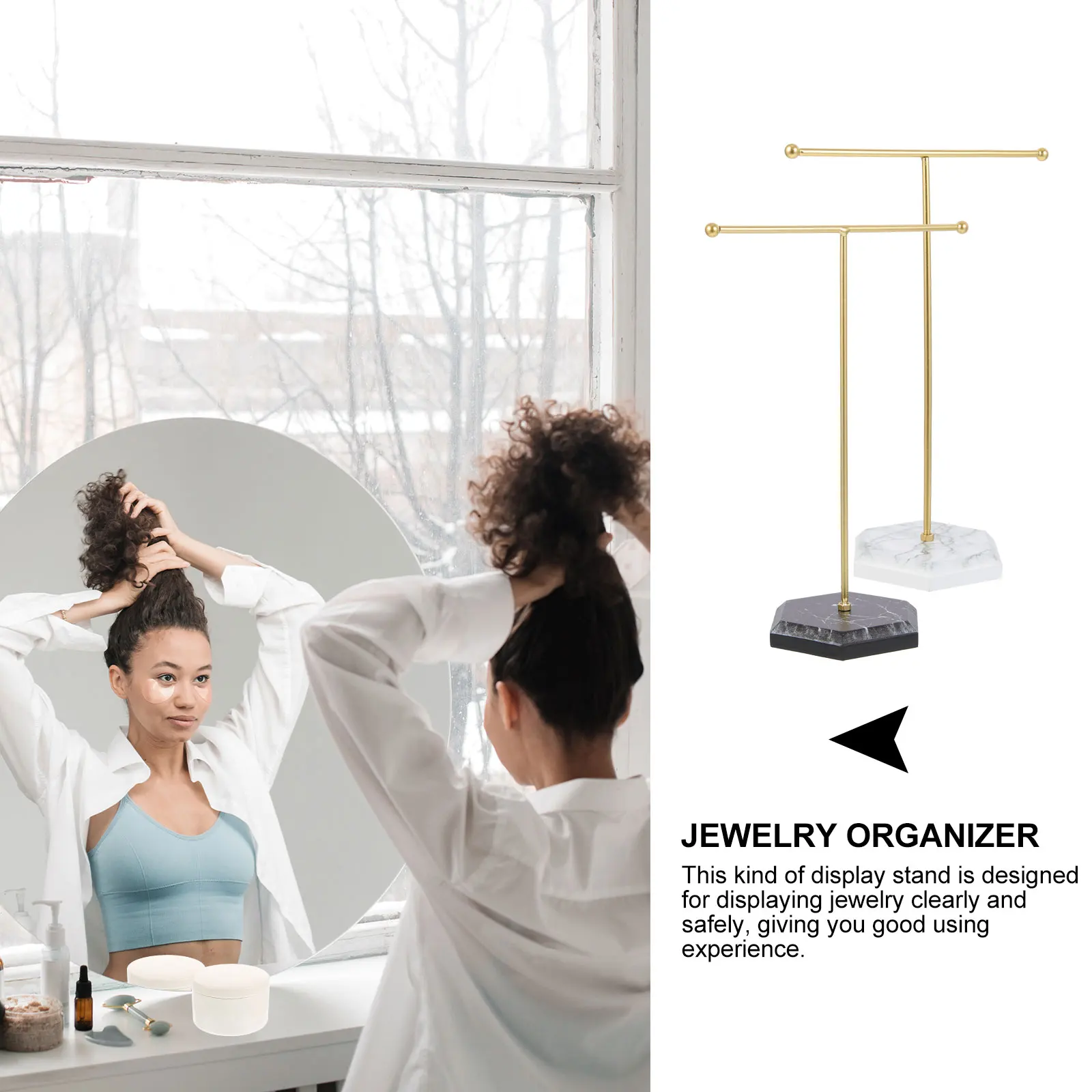 

2pcs T-Shape Jewelry Display Rack Sturdy Earring Necklace Bracelet Holder Lightweight Storage Organizer Stand For Home