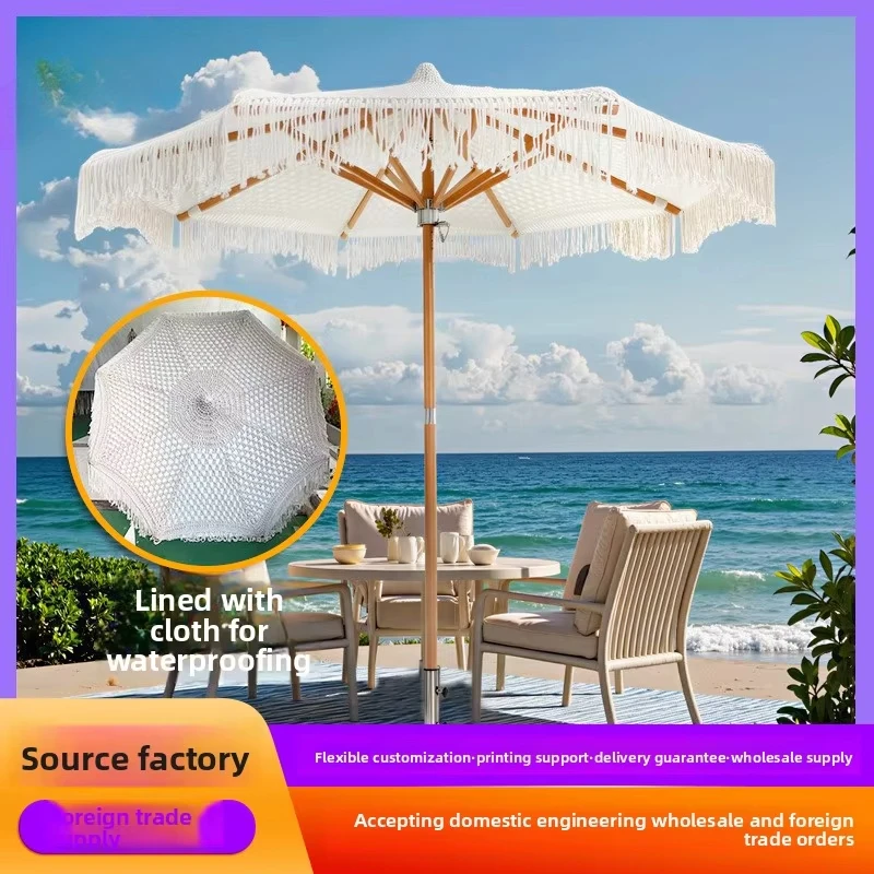 Bohemian Openwork Patio Umbrella Printed Lining Double-Layer Design Alloy Frame 3000mm Waterprooffor Outdoor Sunshade Patios