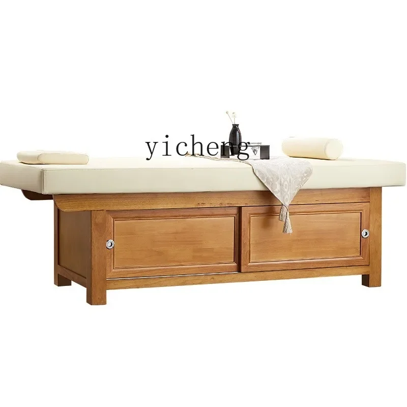 YY Solid Wood Facial Bed Beauty Salon Special Latex Wooden with Chest Hole