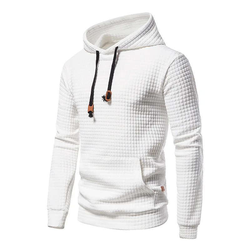 Autumn and winter men's long sleeved casual pullover jacquard hoodie plaid fitness running sports hooded jacket