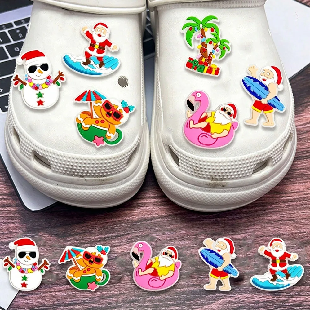 6-100PCS Christmas Santa Claus Snowman Shoe Charm Wholesale PVC Decor Buckle Clog Bag Wristband Detachable Waterproof Party Gift