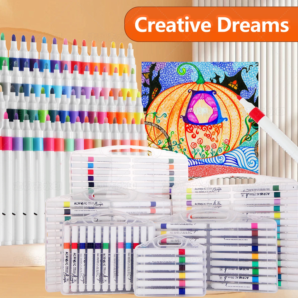 مجموعة أقلام تحديد أكريليك 12-80 لونًا، محمولة من البلاستيك، مجموعة لوحة صخرية للأطفال من السيراميك والزجاج والخشب DIY لوازم فنية للحرف اليدوية