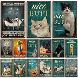 ARTISIAN Vintage Funny Bathroom Metal Poster Weathered Cat Metal Tin Sign Classic Wall Metal Sign Home Bar Club Industrial Decor