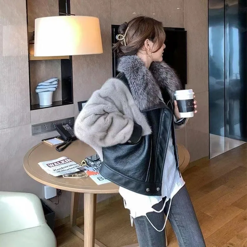 Women's Clothing Winter New Faux Fox Fur Coat PU Leather Patchwork Women's Loose Faux Mink Fur Jacket Fashion Comfortable