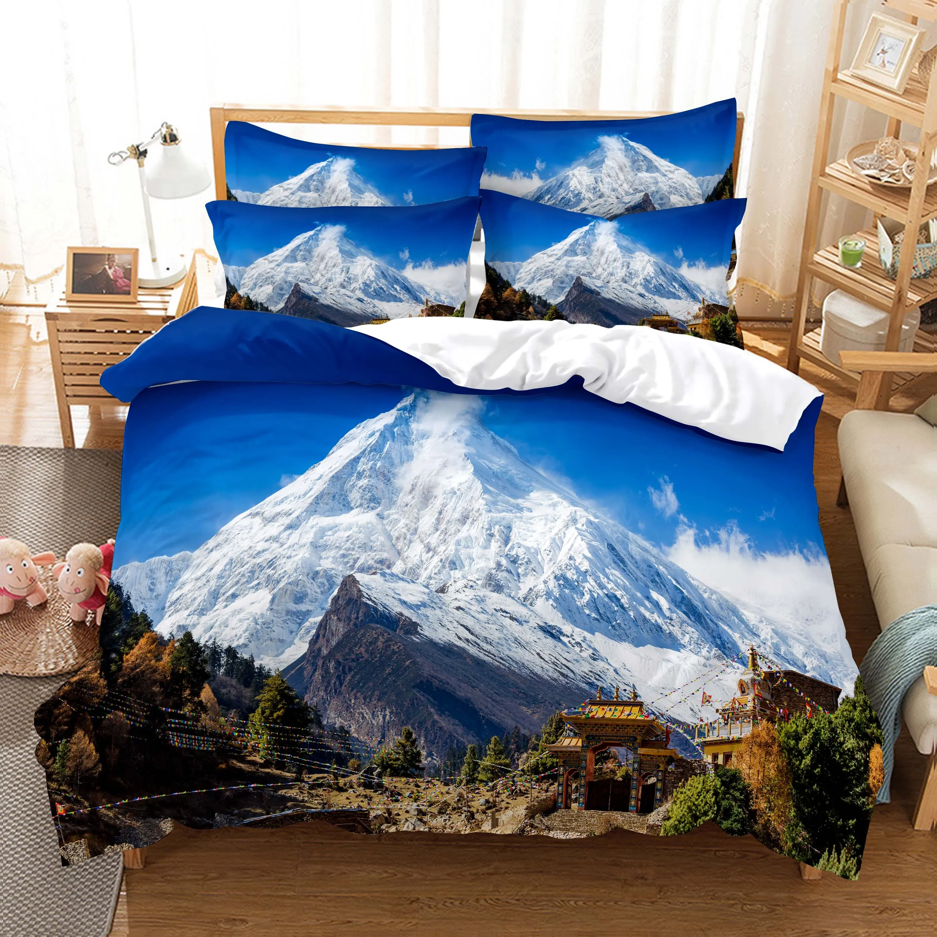 3D Alpine Flowing Water Forest View Duvet Cover King Queen Double Size Women Kids Girls Teens Warm Soft Gifts Bedroom Decoration