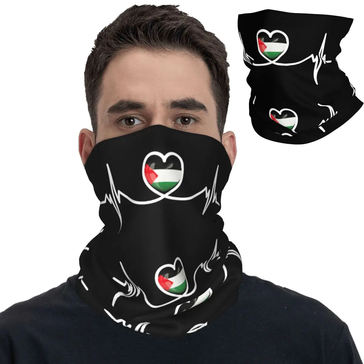 Heart Beat Palestine Palestinian Bandana Neck Gaiter Printed Wrap Scarf Warm Headband Riding for Men Women Adult Windproof