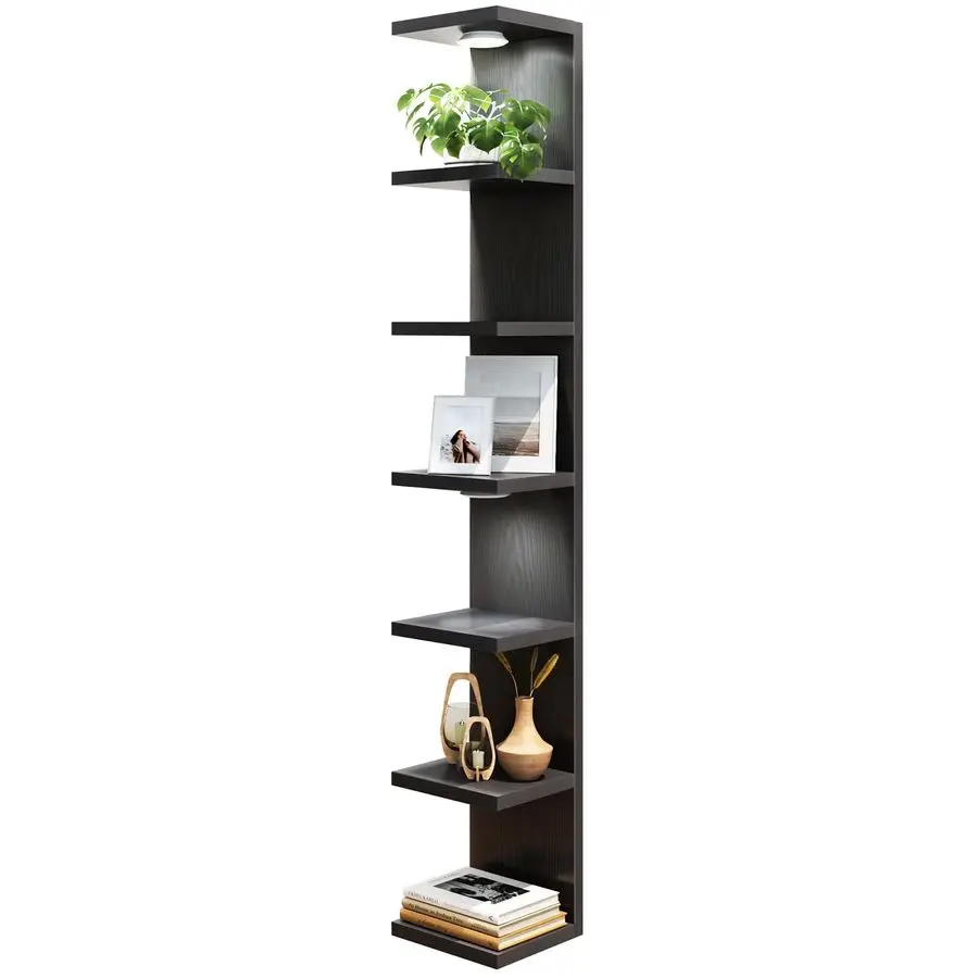 

7 Tier Wall Mounted Shelf Unit Black Floating Shelves with LED Lights Lack Wall Shelf for Home Decor Organizer Display