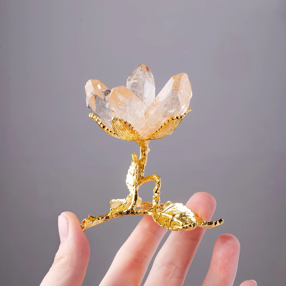 1PC Natural Crystal Healing Gemstone Single Point Flower DIY With Gold Metal Base Divination Home Desktop Decoration