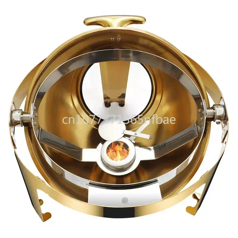 Imagem -03 - Grande Roll Top Round Dining Dish Panela Quente de Ouro em Aço Inoxidável Silver Chafing Dish Hotel Food Warmer 6l