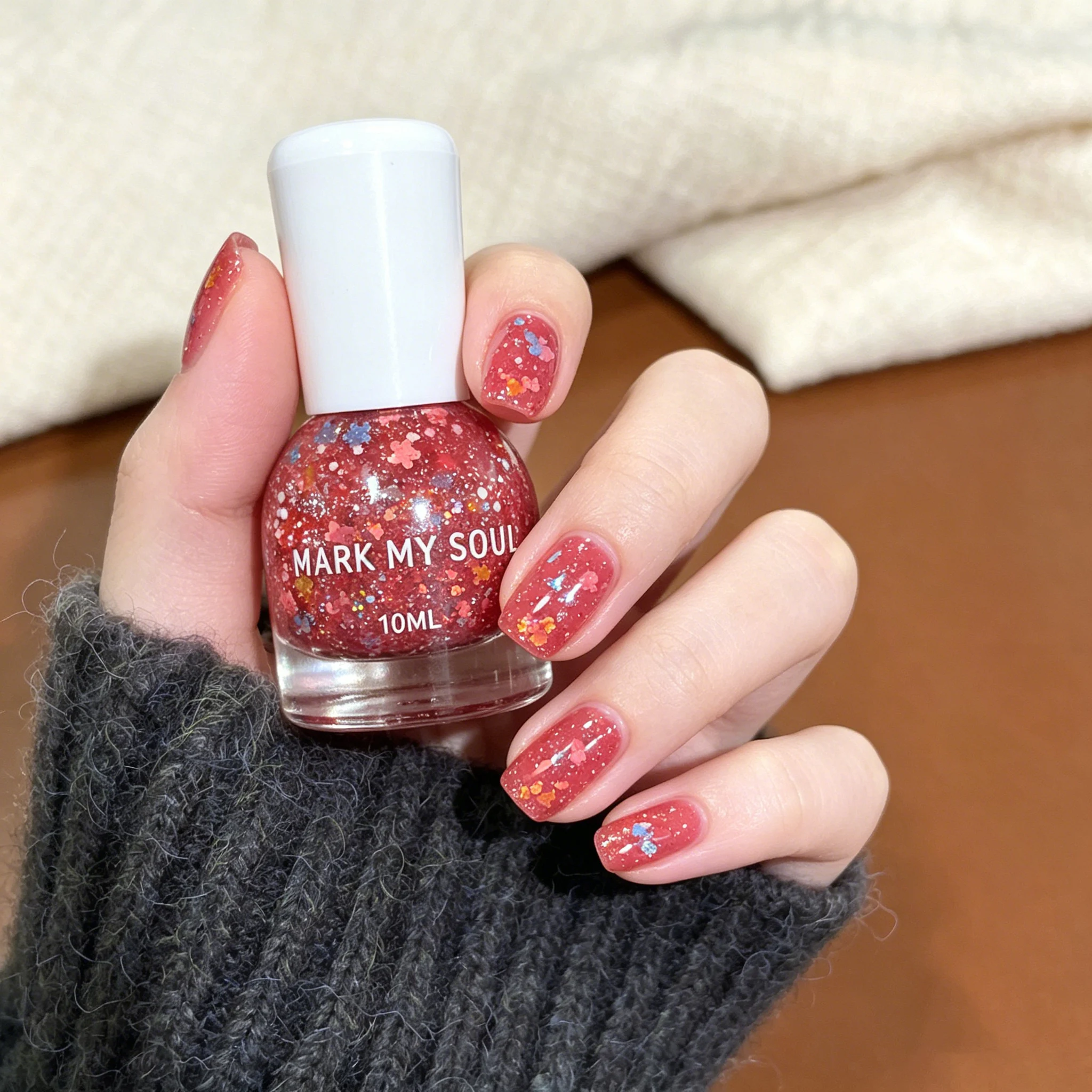 S93 10ml MARK MY SOUL Flower Collection Glitter Oil Based Non Peel Nail Polish