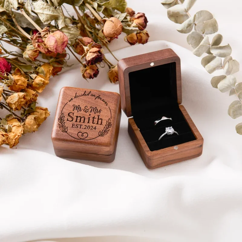 Personalized Double Square Ring Box for Wedding Custom Wooden Ring Box for Wedding Ceremony Ring Bearer Box Engagement Item Gift