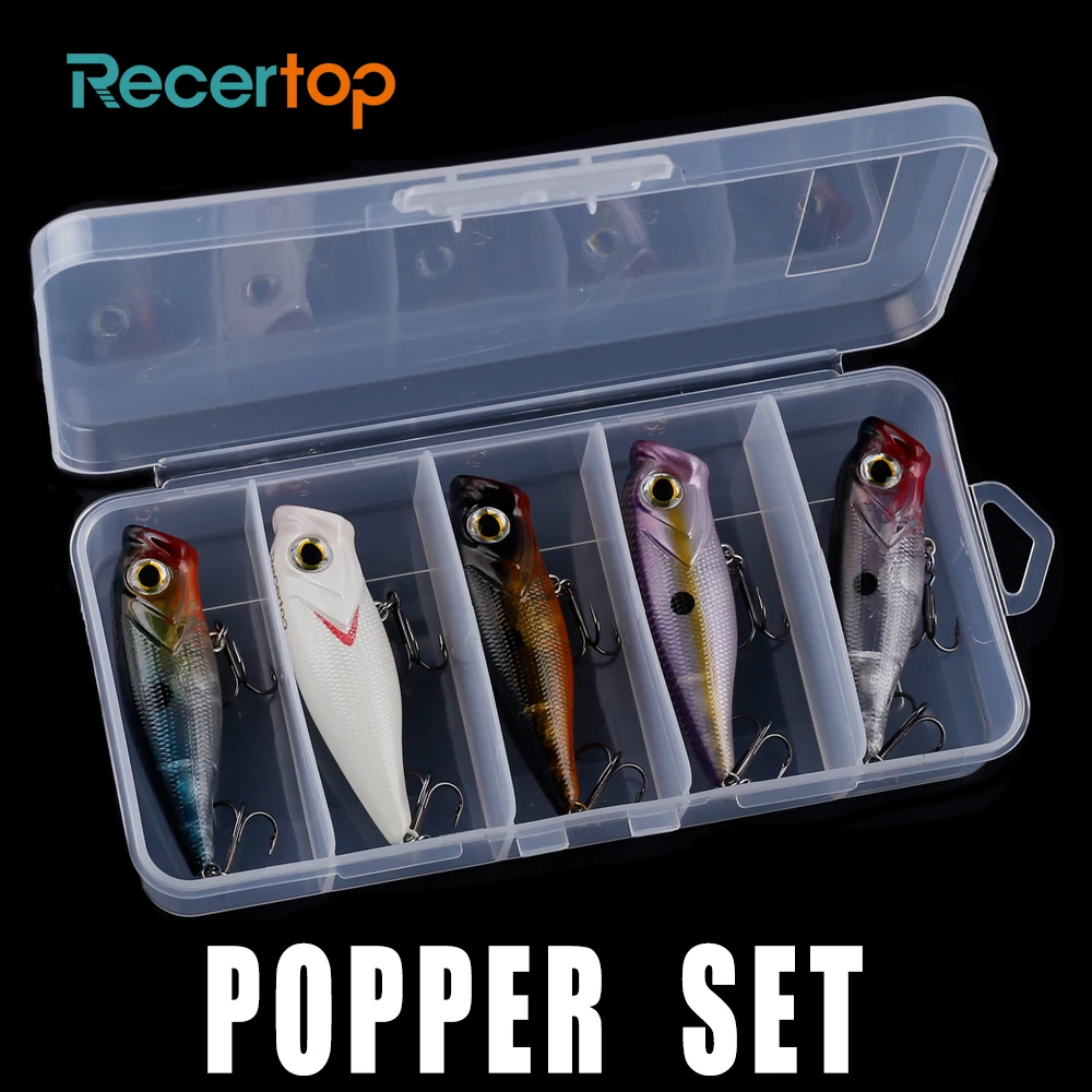 

Recertop 5PCS / SET Large Opened Mouth Artificial Topwater Hard Bait Kit 65MM 7.5G Popper Fishing Lures Set For Fish Tackle