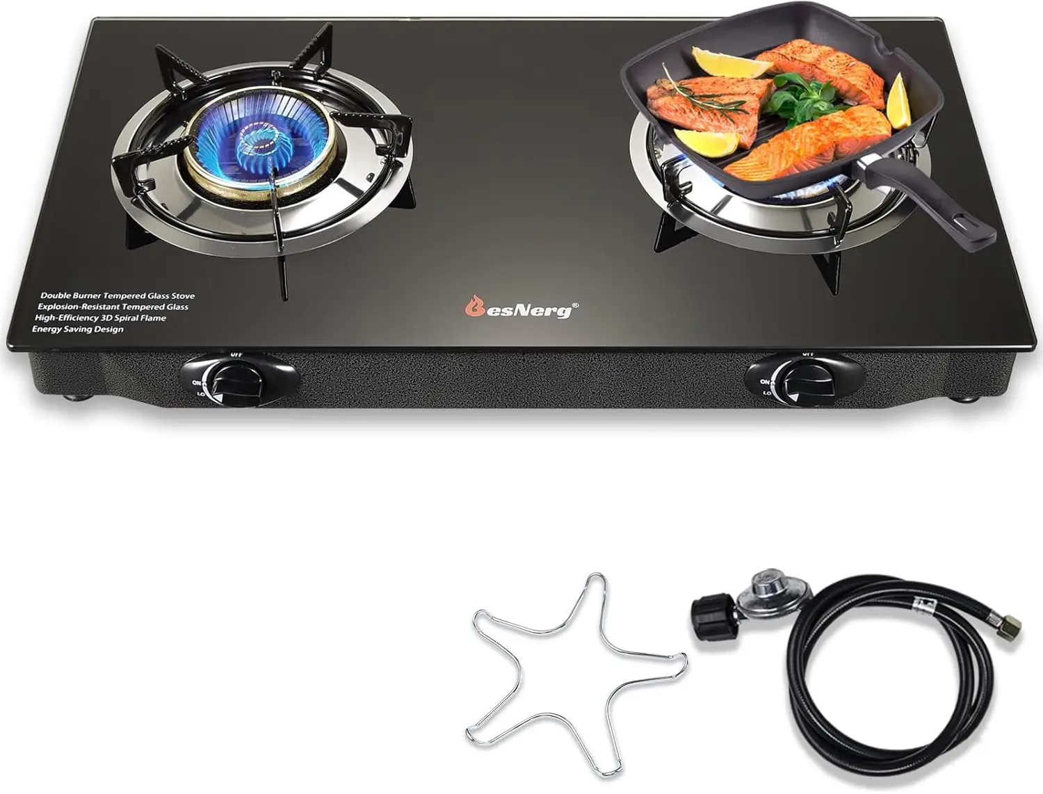 2 Burner Propane Stove, 28800 BTU Auto Ignition with Tempered Glass for Camping RV Emergency Cooking