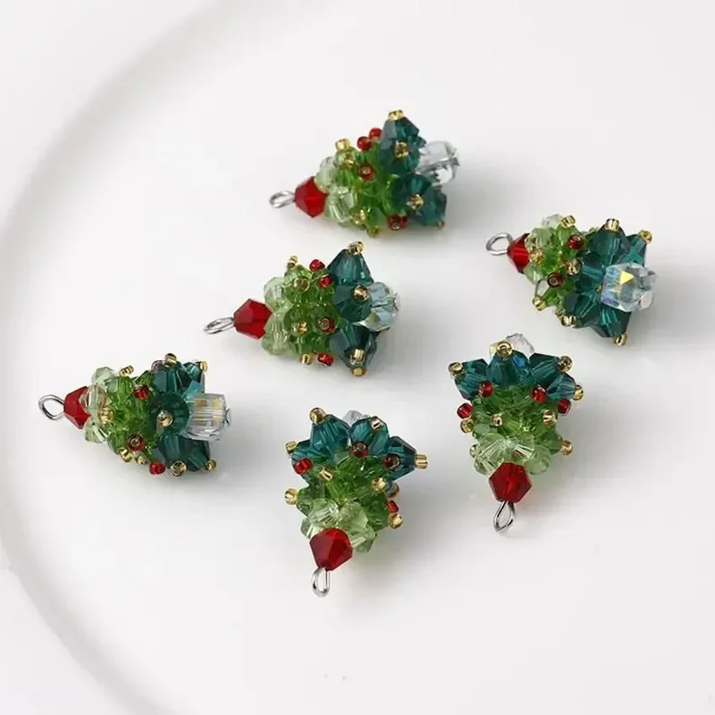6PCS/SET Winter Christmas Tree Charms Beaded Crystal Glass Handmade Woven for Earrings and Necklace Diy Making Jewelry Gifts view 5