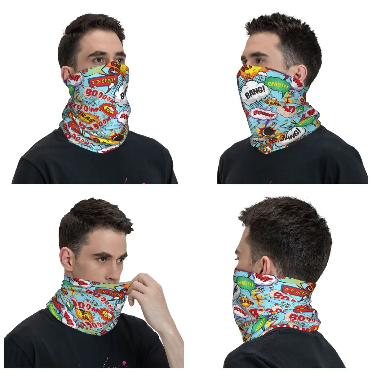 Imagem -02 - Super-herói dos Desenhos Animados Anime Bandana Pescoço Gaiter Windproof Cachecol Rosto Capa Padrão Comic Pop Art Explosões Headband Tube Balaclava