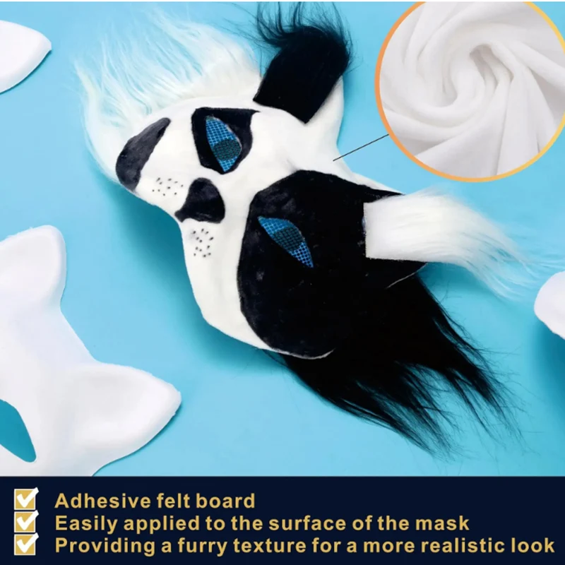 Masque de chat et renard | 1 kit de masque Therian avec bande de laine et tissu en maille pour demi-visage pour chat, déguisement amusant pour Halloween, maquillage, jeu de rôle, fête Masque de chat et renard | 1 kit de masque Therian avec bande de laine et tissu en maille pour demi-visage pour chat, déguisement amusant pour Halloween, maquillage, jeu de rôle, fête