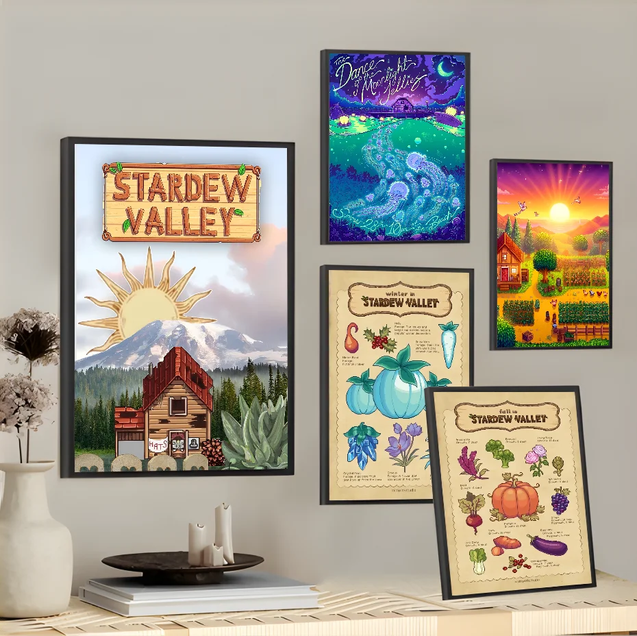 Pixel Game S-Stardew Valley farming town Poster Home living room Wall Room Bed bedroom home decoration