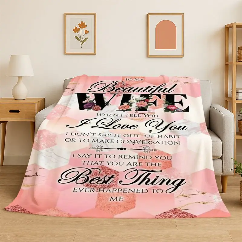 Gift Thanks To My Wife Husband Letter Present Flannel Blanket Soft Throw Blanket for Bedroom Living Room Bed Camping Picnic Nap
