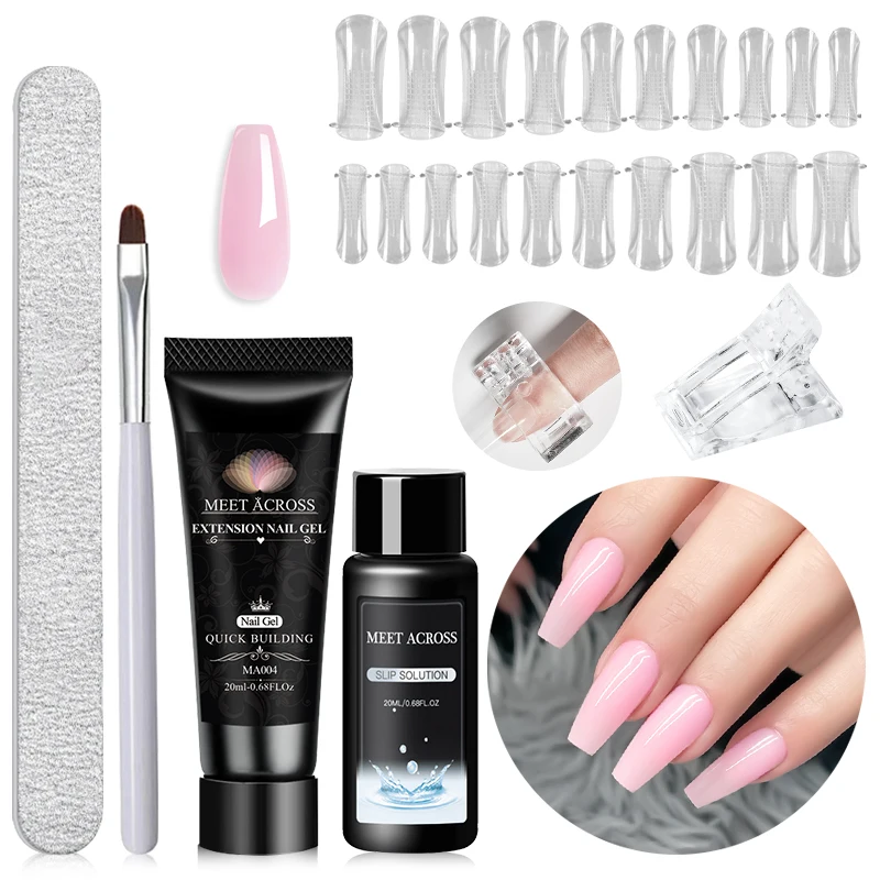 MEET ACROSS 6pcs Clear Quick Extension Gel Nail Polish Set Long-Lasting Soak Off UV LED Builder Gel Polish Kit Nail Art Manicure