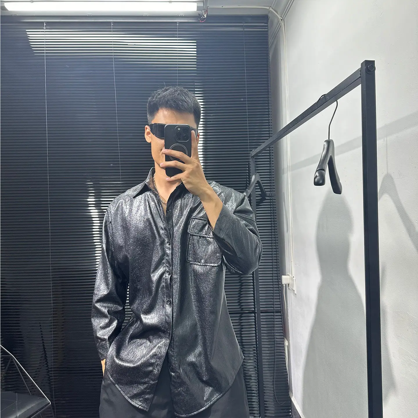 Dark-style, avant-garde design, all-matching shirt with a lapel for men; autumn, loose retro, idle style, trendy