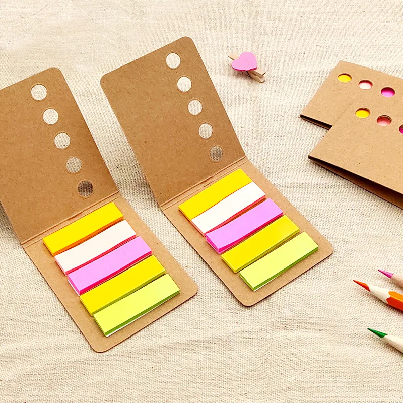 Kraft Paper Colorful Strip Combination Sticky Label Stickers Memo Pad Classification Stickers Office School Supplies Gift
