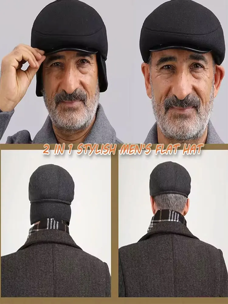 Middle-aged Elderly Duck Tongue Hat Men Winter With Ears Warm Forward Duck Tongue Cap Male Beret Hat with Ear Flaps Beret