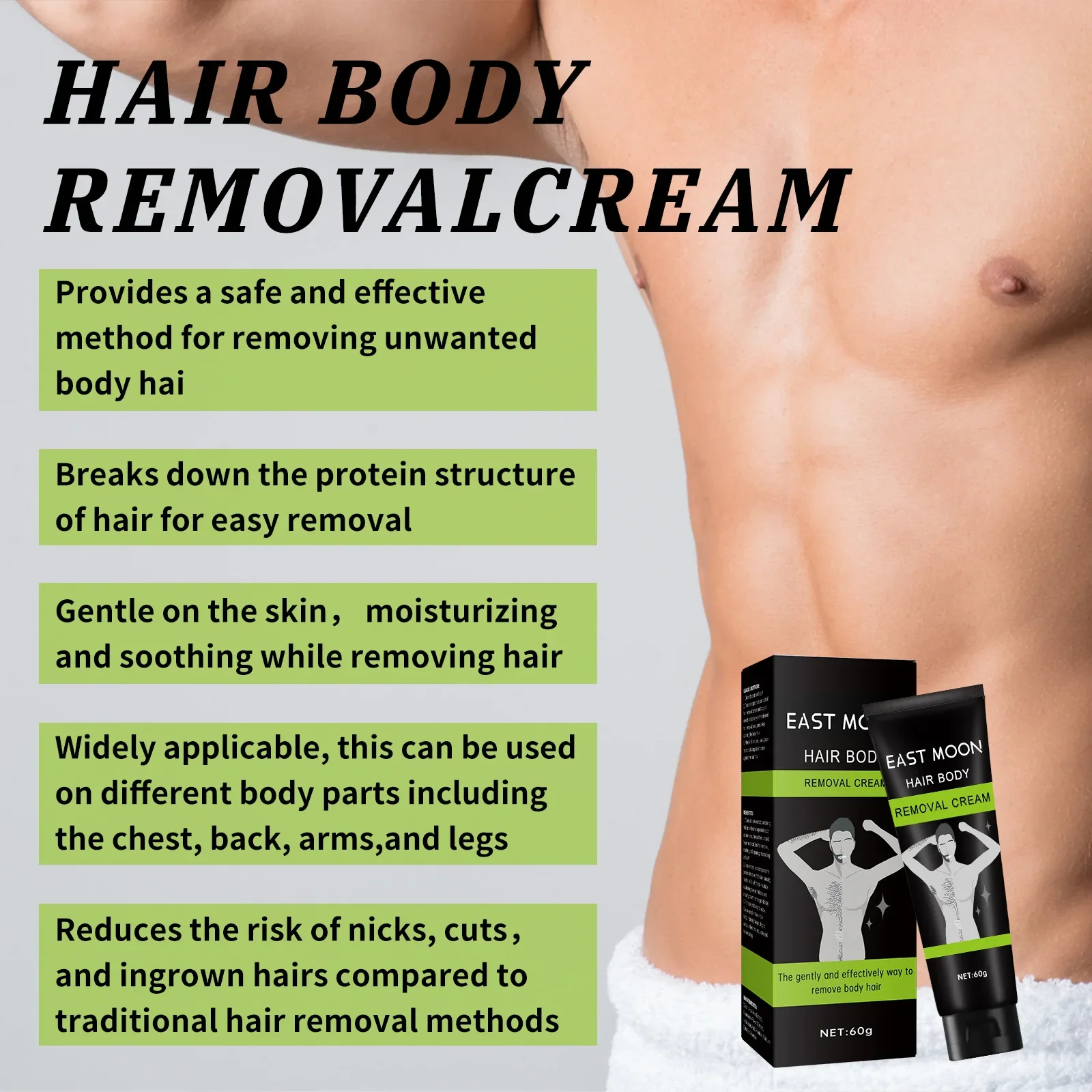 Men\'s Body Depilatory Cream Effective Hair Removal Cream for Men - Painless and Clean Depilation for Underarms, Arms, and Legs