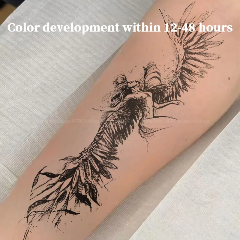 Dark Sketch Siren Mermaid Herbal Juice Tattoo Sticker Temporary Tattoos Fake Hotwife Novelty in Toys for the Best Adolescents