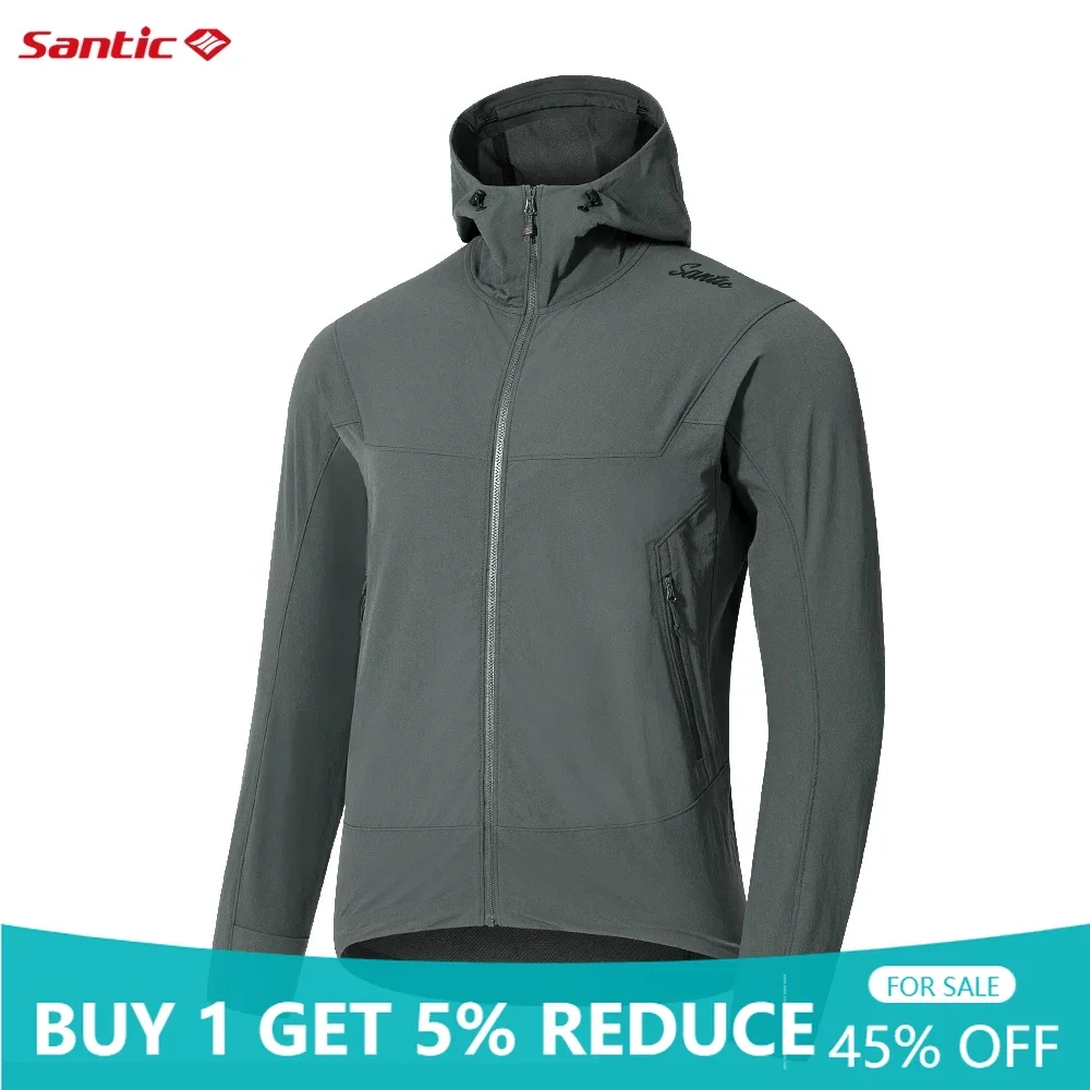 Santic Men Cycling Jackets Windproof  Rainproof MTB Road Reflective Thermal Cycling Jackets With Pockets