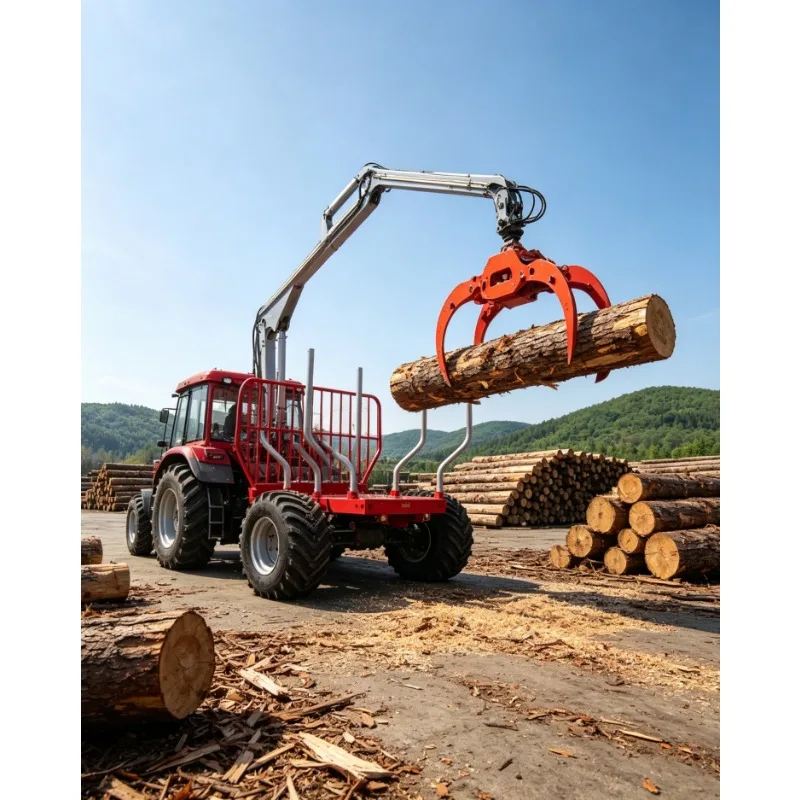 ATV Log Trailer with Crane Hydraulic Timber Loader Grapple Forestry Machinery Engine Trailer Remolque