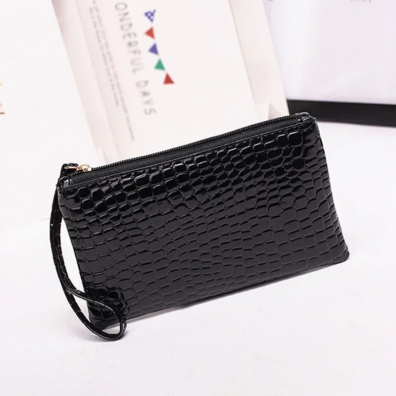 New Women Crocodile Pattern PU Long Wallet Litchi Grain Coin Purse Female Bag Wrist Bags Zipper Phone Pocket Credit Card Holder