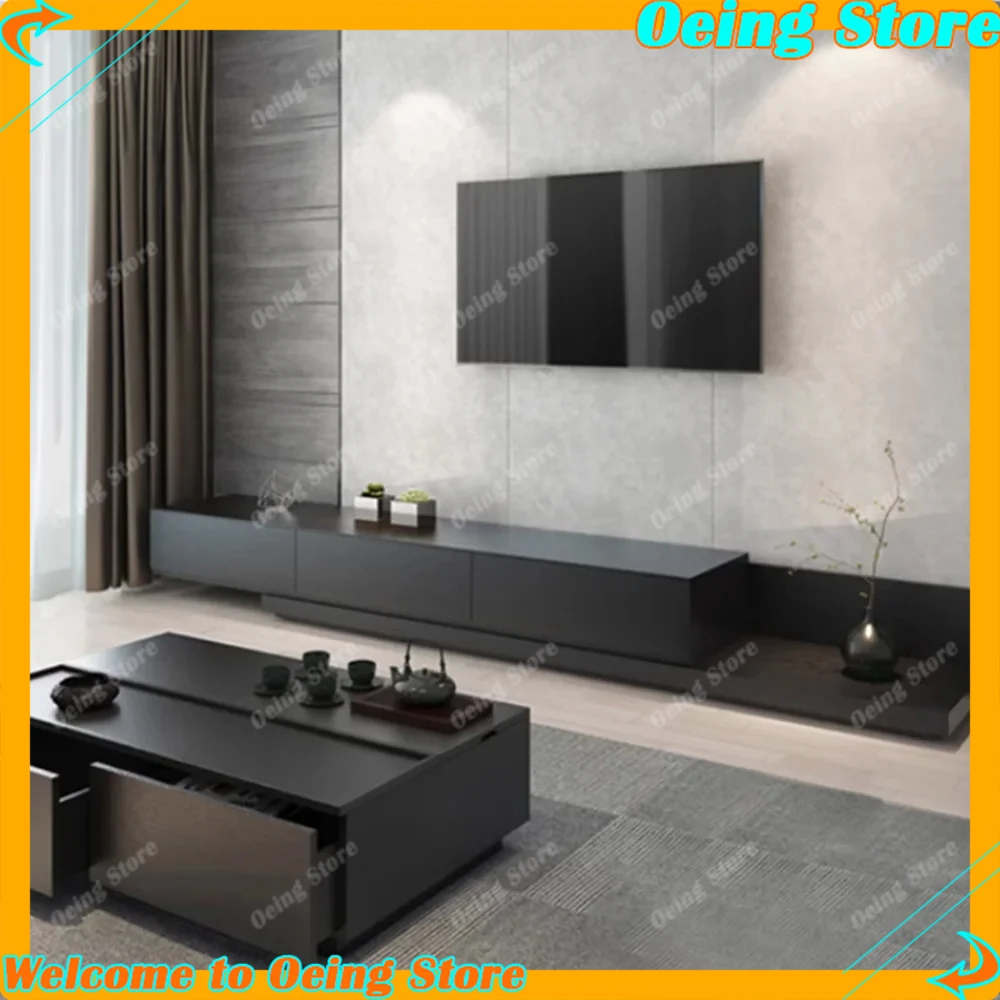 Adjustable Aesthetic TV Stand Retractable Floor Mount Stylish Nordic Design Black TV With Drawers Modern Home Furniture