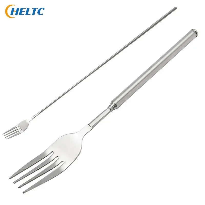 Dinner Fork Stainless Telescopic Extendable Fork Spoon Fruit Dessert Long Cutlery ForkBBQ Meat Fork Kitchen Dinnerware Tableware