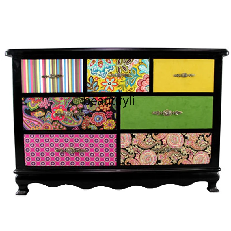 

European style, storage, entrance, American bedroom, seven-chest cabinet, solid wood dining side cabinet