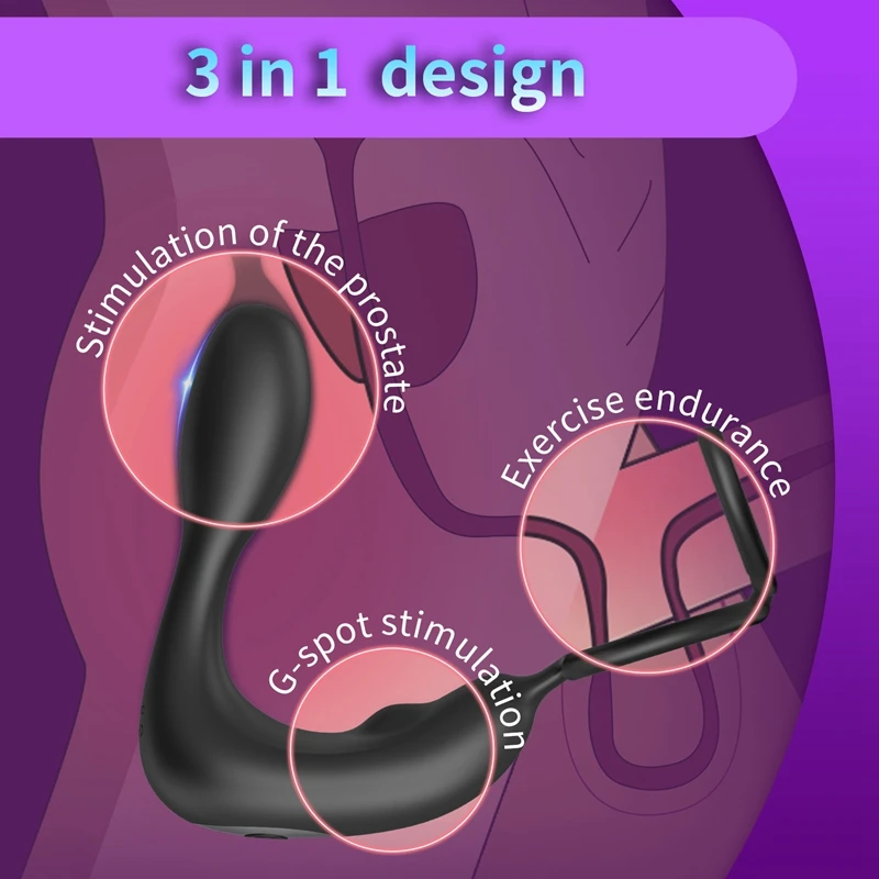 Safiman-Massageador de Próstata para Homens Vibrador Anal Brinquedos Sexuais Masculinos Anel do Galo, Plugues Vibratórios, 12 Modos de Vibração, Sem Fio