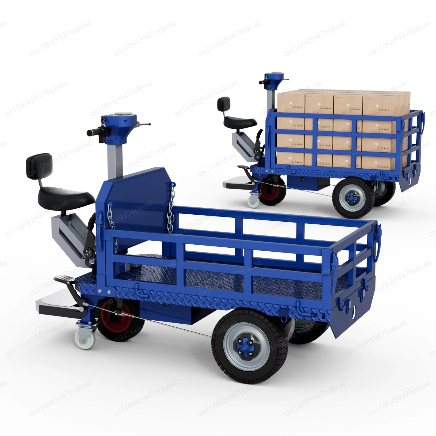 

Heavy Duty Electric Platform Trolley 3 Wheel Riding Flatbed Cart for Transport 100 * 75cm with Seat