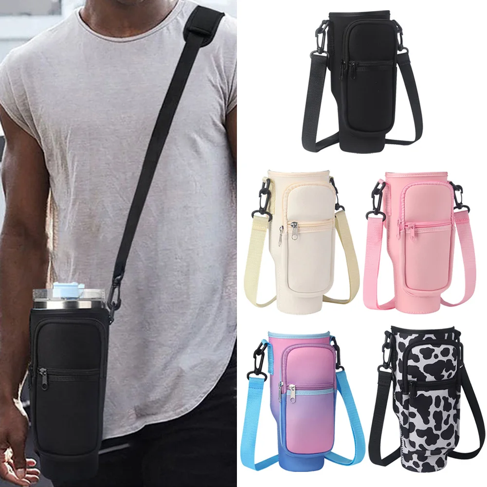 Portable Water Bottle Carrier Bag with Phone Pocket for Stanley 40oz Tumbler with Handle Neoprene Water Bottle Holder Pouch image 2