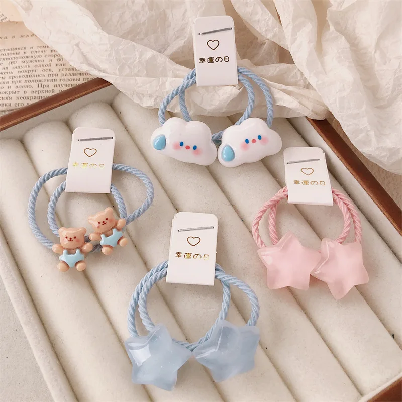 

2pcs/bag Cute Pentagram Mini Hair Scrunchies Cute Kawaii Cloud Star Hair Bands Girls Versatile Rubber Bands Headband Accessories