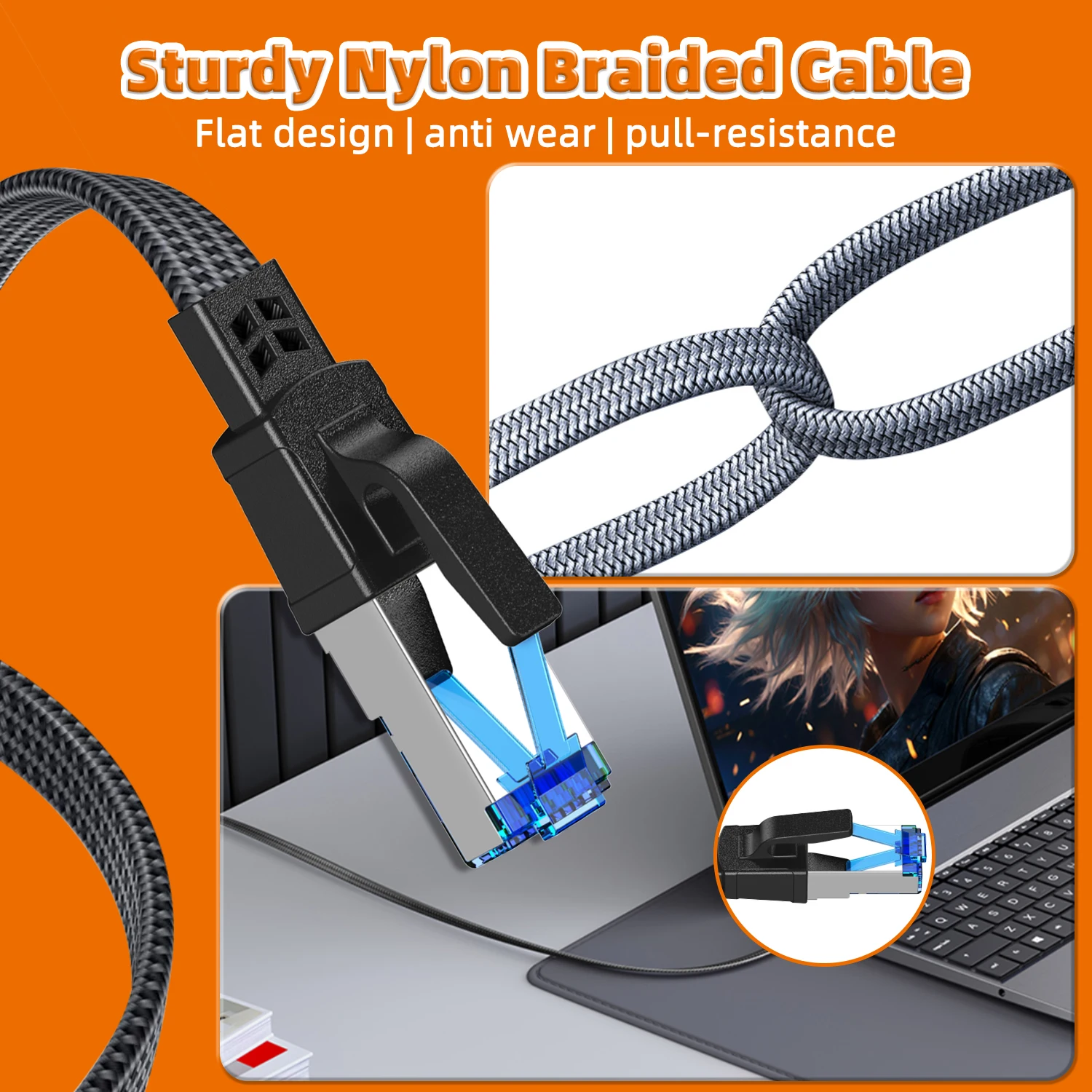 SUREIXN Ethernet Cable CAT8 40Gbps 2000MHz FFTP Network Nylon Braided Patch Cord for Iptv PS5 Router RJ45 Internet Cat 8 Cable