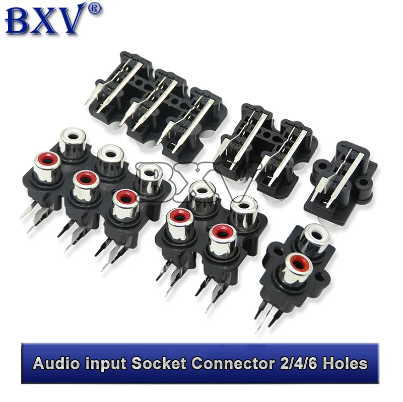 5PCS 2/4/6 Holes RCA Female Stereo Audio Jack  AV Audio Input Socket Connector Lotus Row Amplifier Interface Signal Connection