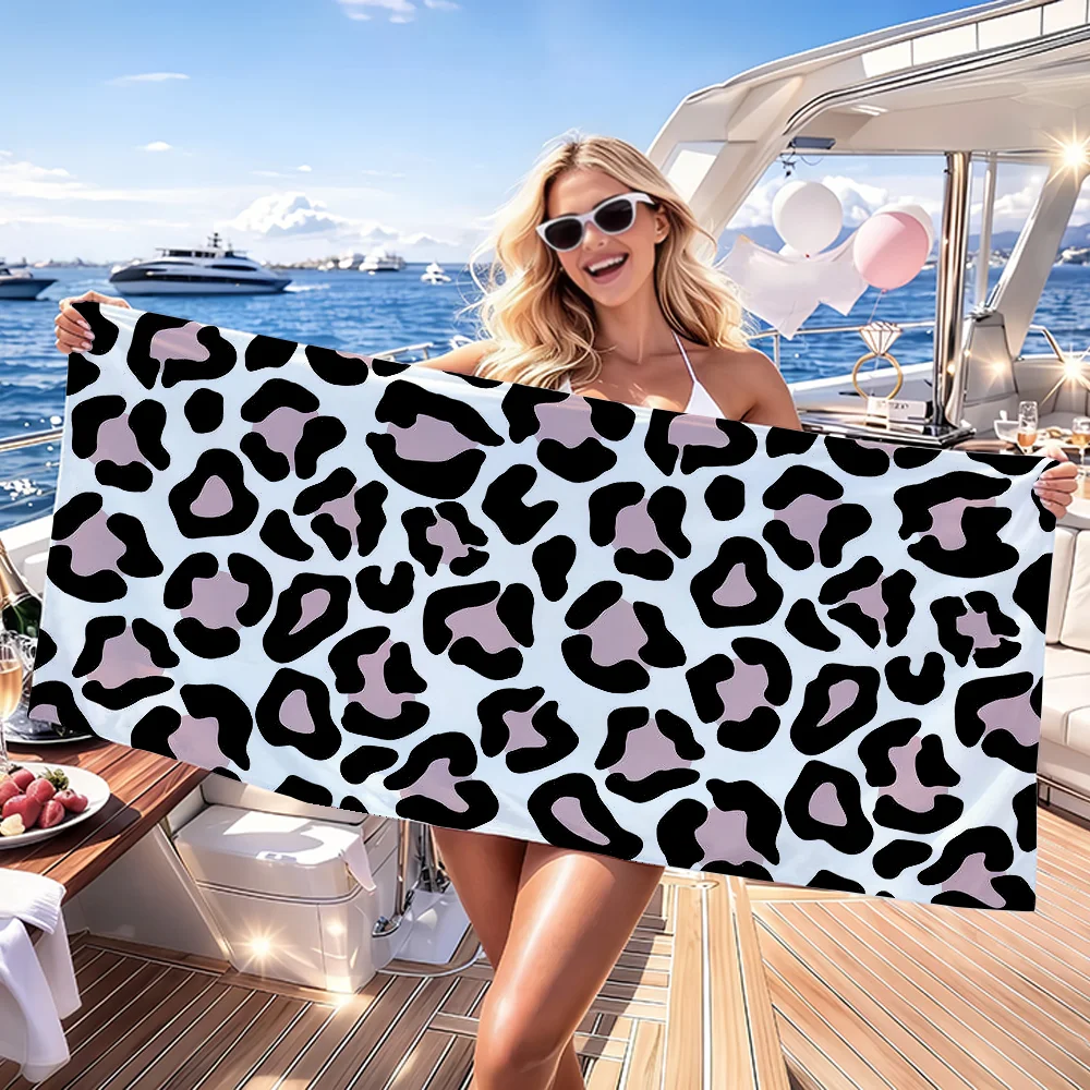 Pink White Leopard Print Towel Quick Dry Absorbent Beach Towel for Sports, Fitness, Swimming and Outdoor Activities