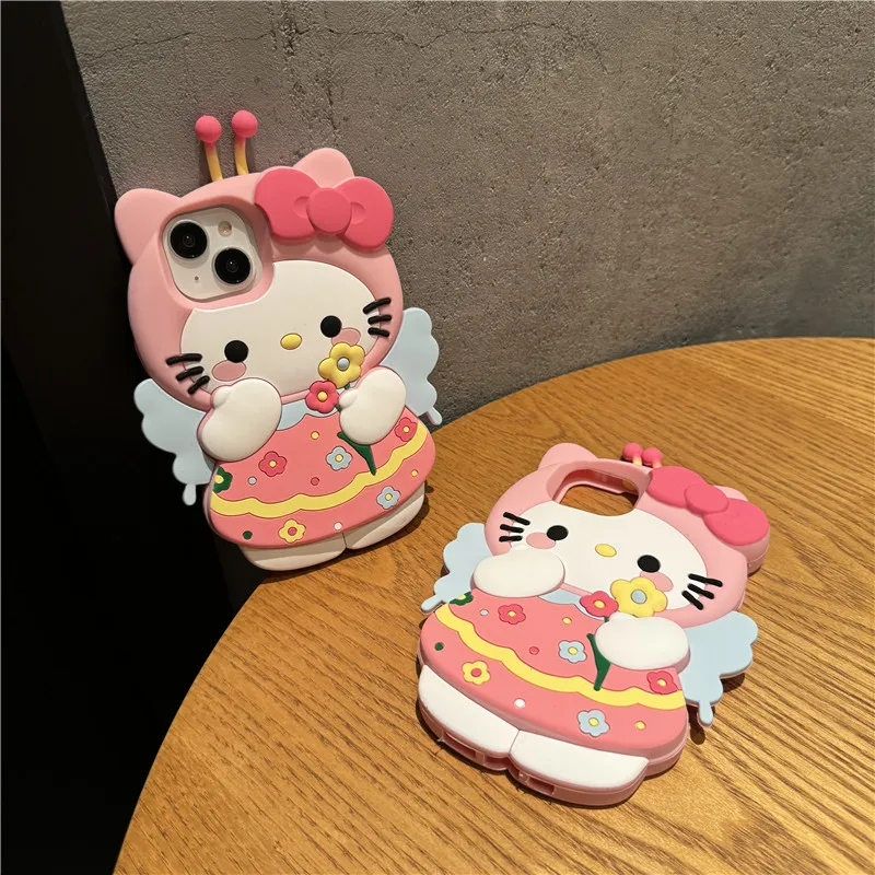 Hello Kitty Mobile Phone Case Sanrio Bee KT Suitable for IPhone 15 14 13 Pro Max Protective Case Gift Anti-fall All Inclusive