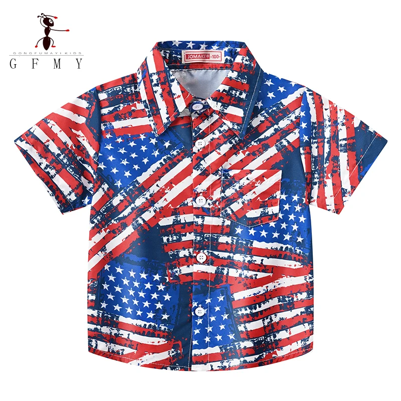 GFMY الصيف الفتيان موضة البوهيمي قصيرة الأكمام قميص الفتيات ستار نمط ملابس الأطفال 2T-10T النمط الأوروبي بلايز 3238