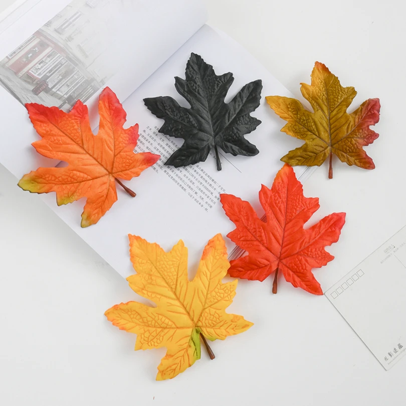 10Pcs High Quality Silk Maple Leaf Halloween New Year Christmas Decoration Autumn for Home Wedding Scrapbooking Artificial Plant