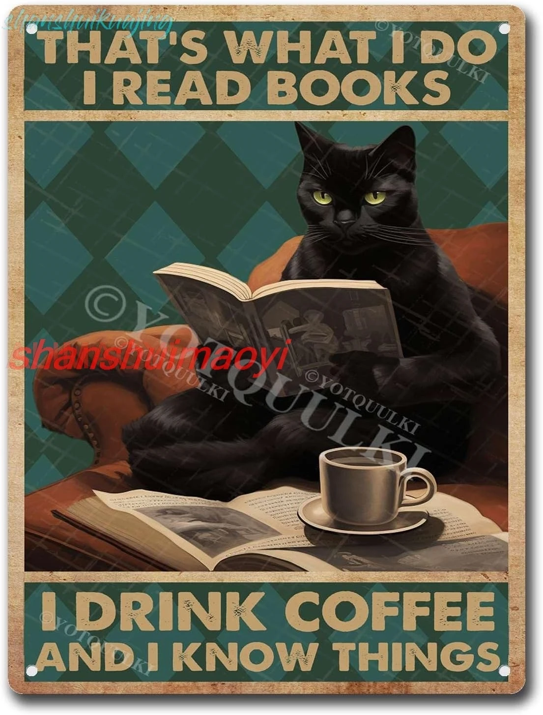 Vintage Metal Tin Sign Black Cat Thats What I Do Read Books Drink Coffee And Know Things Posters Vintage Tin Signs For Home sign