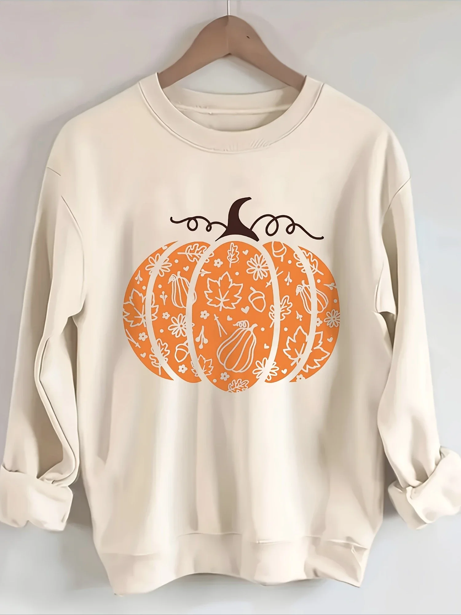 Pumpkin Pattern Printed Halloween Style Women's Autumn and Winter Hoodies Fashionable Comfortable Round Neck Top Casual Clothing