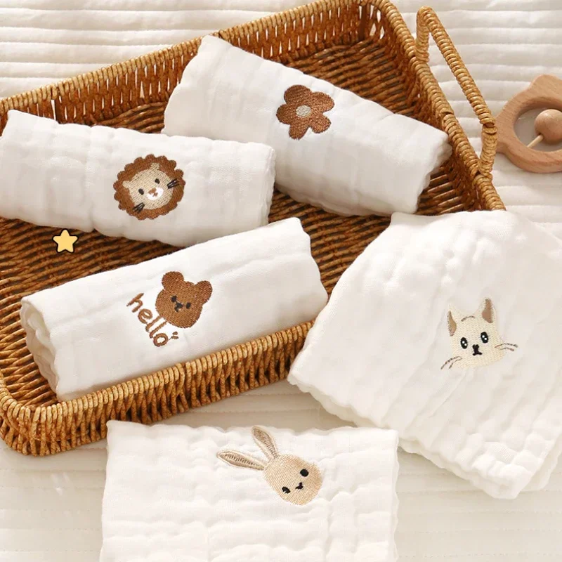 5pcs Baby Towels Set Muslin Squares 6 Layer Cotton Handkerchief Face Towel Washcloth Gauze Burp Cloths Feeding Drooling Bib