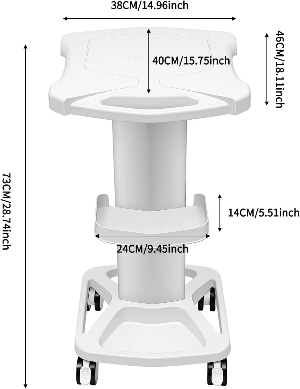 Salon Trolley Cart, 3-Tier Rolling Utility Stand, 15kg Capacity (White) | Abs And Aluminum Alloy Construction Supports Up To 33.