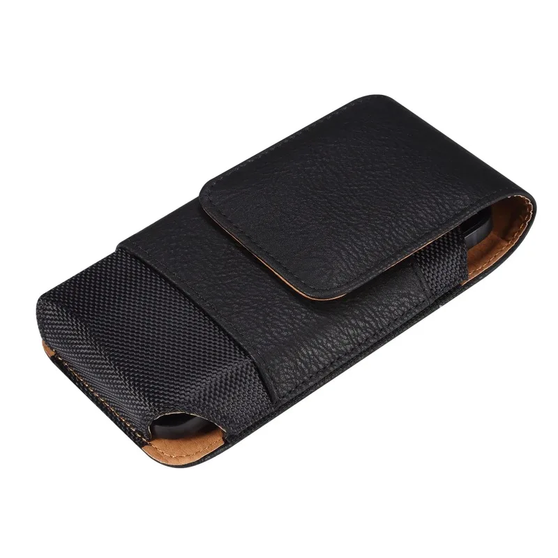 5.2-7.0 in High Grade Cowhide Pattern Phone Bag for iPhone 14 Pro Max Oxford Cloth Pouch Waist Leather Case Card Pocket Holster